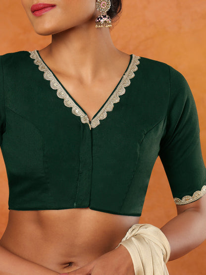 Green Rayon V Neck Readymade Blouse