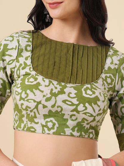 Olive Pure Cotton Batik Printed Readymade Blouse