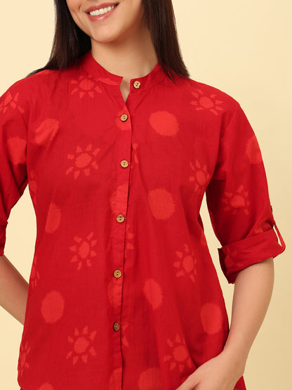 Red Cotton High Low Oversized Cotton shirt