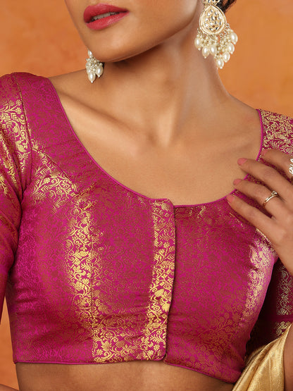 Purple Brocade Round Neck Readymade Blouse