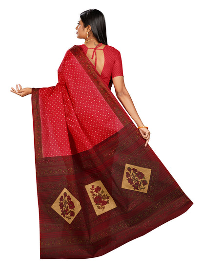 KERALA BEAUTY Red Printed Pure Cotton Saree