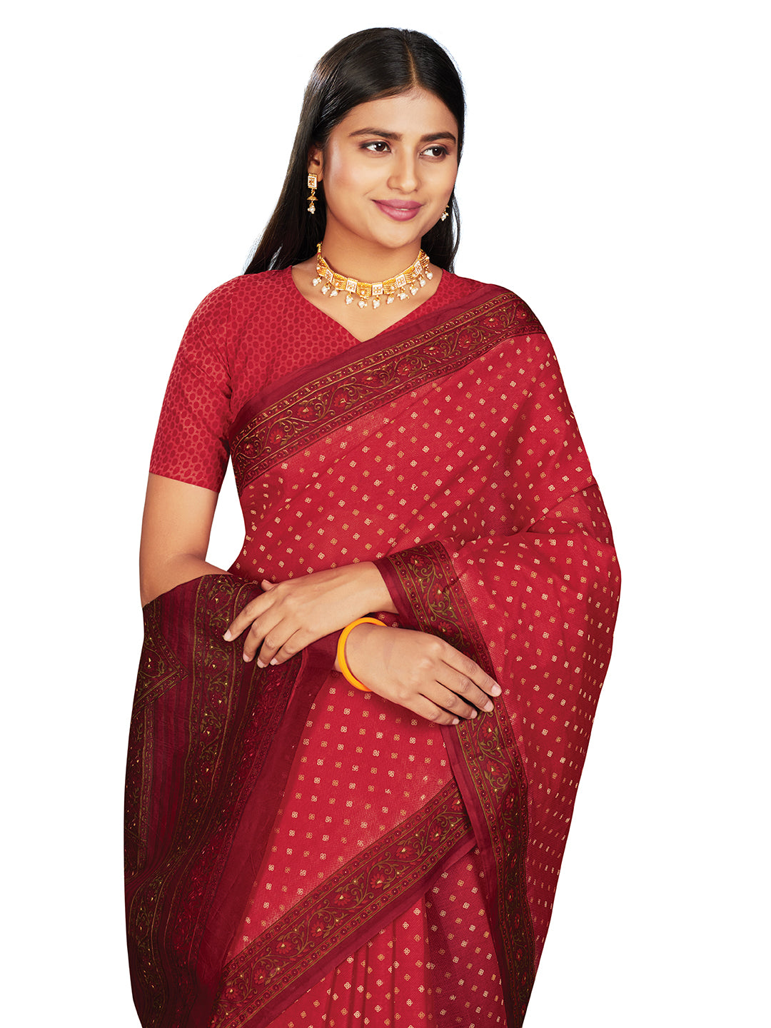KERALA BEAUTY Red Printed Pure Cotton Saree