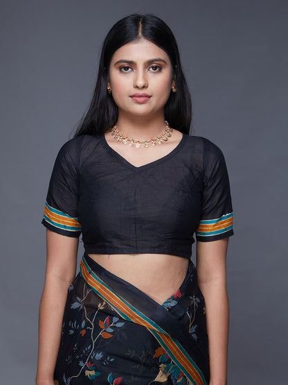 ADVIKA Black Floral Printed Pure Cotton Saree