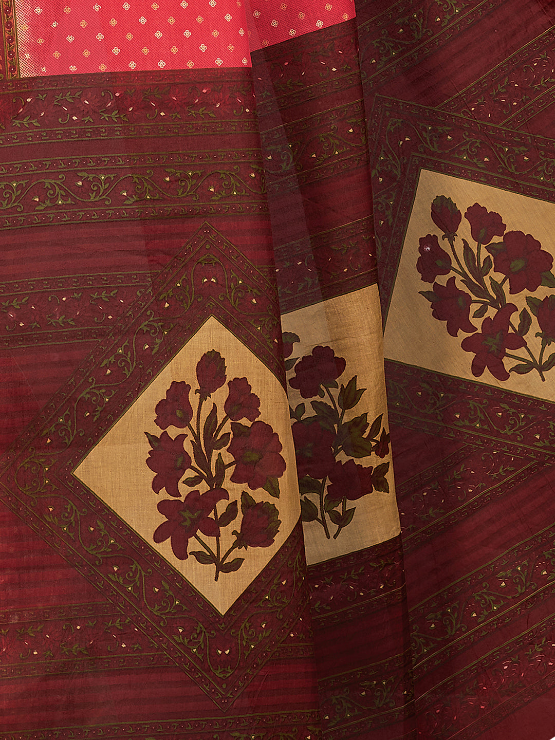 KERALA BEAUTY Red Printed Pure Cotton Saree