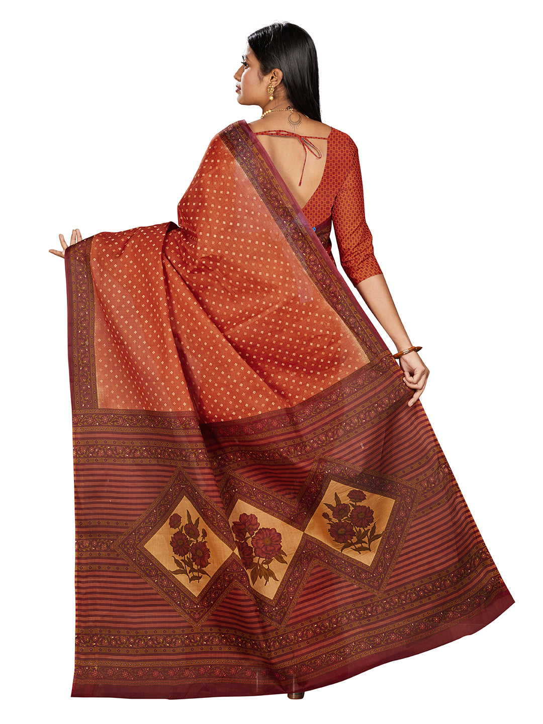 KERALA BEAUTY Rust Printed Pure Cotton Saree