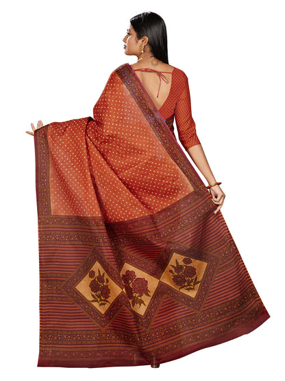 KERALA BEAUTY Rust Printed Pure Cotton Saree