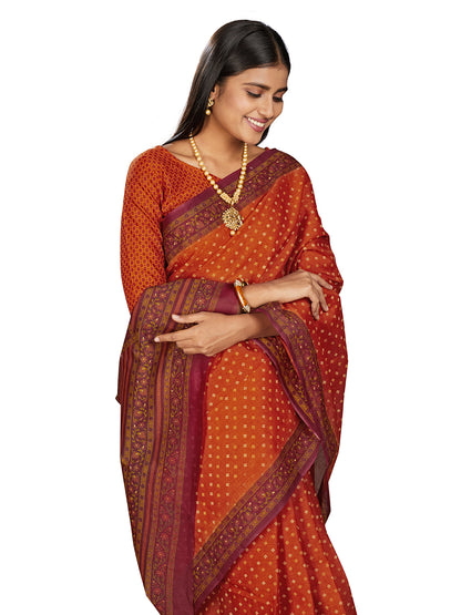 KERALA BEAUTY Rust Printed Pure Cotton Saree