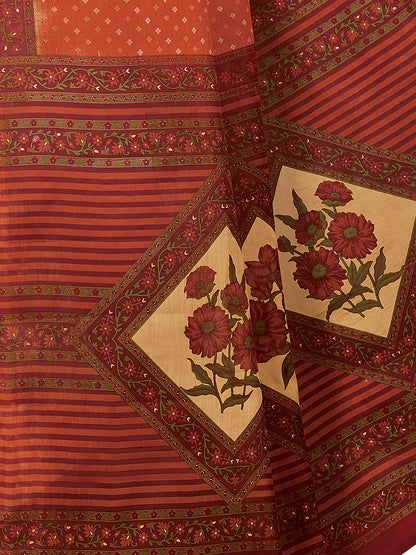 KERALA BEAUTY Rust Printed Pure Cotton Saree