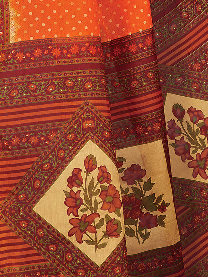 KERALA BEAUTY Orange Printed Pure Cotton Saree