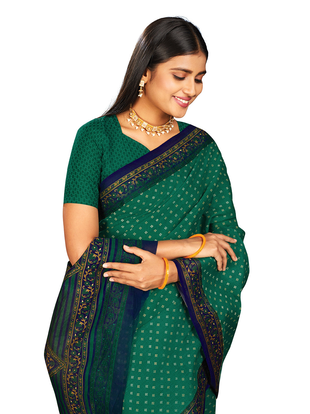 KERALA BEAUTY Green Printed Pure Cotton Saree