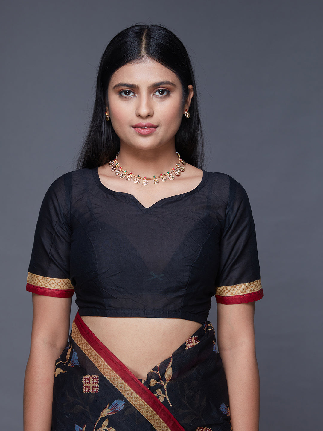 ADVIKA Black Floral Printed Pure Cotton Saree