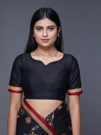 ADVIKA Black Floral Printed Pure Cotton Saree