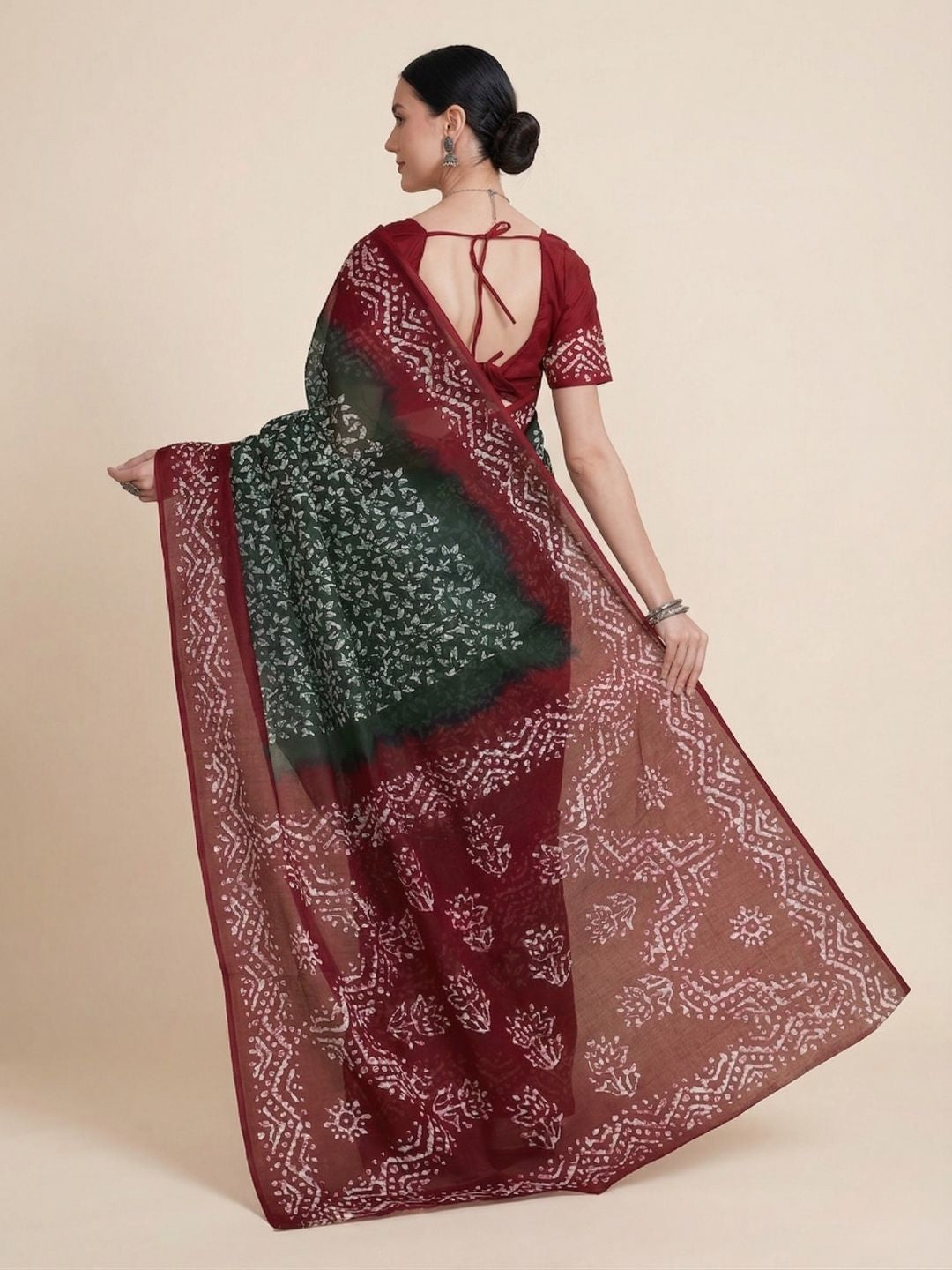 Green Batik Printed Pure Cotton Saree