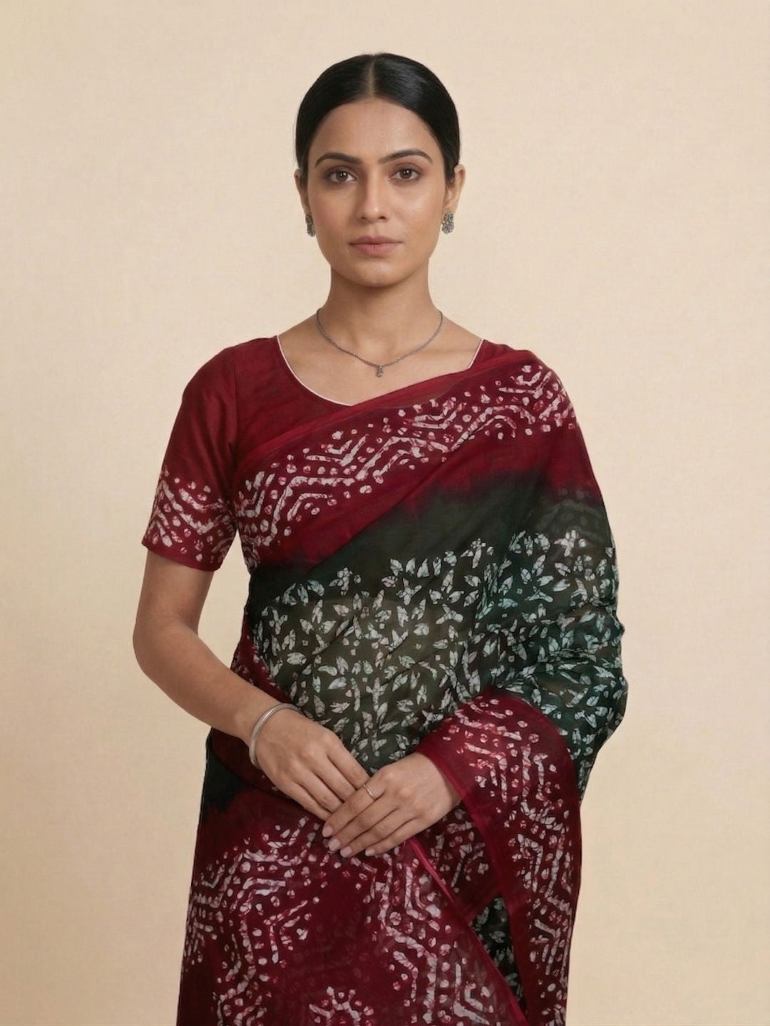 Green Batik Printed Pure Cotton Saree