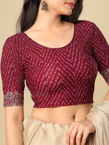 Wine Embroidered Non Padded Stretchable Garba Saree Blouse
