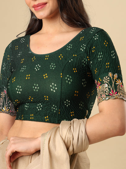 Green Embroidered Non Padded Stretchable Garba Saree Blouse