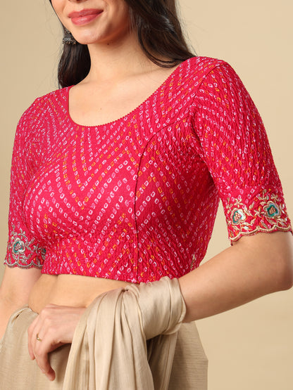Pink Embroidered Non Padded Stretchable Garba Saree Blouse