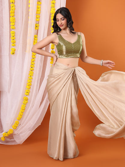 Olive Tissue Woven Design Sleeveless Padded Saree Blouse