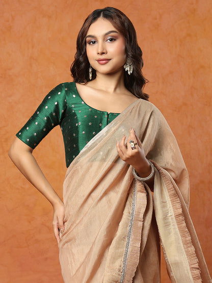 Green Brocade Round Neck Readymade Blouse