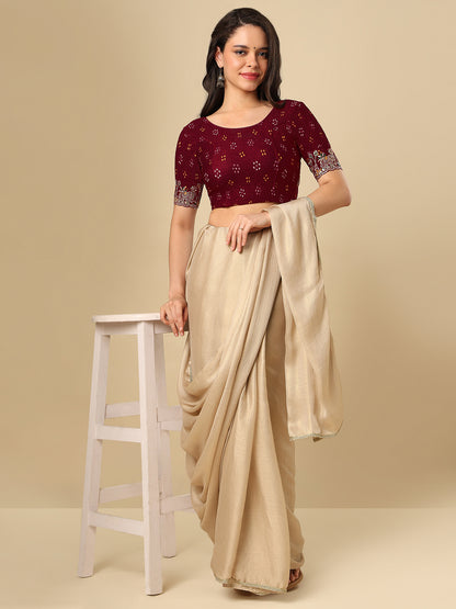 Maroon Embroidered Non Padded Stretchable Garba Saree Blouse