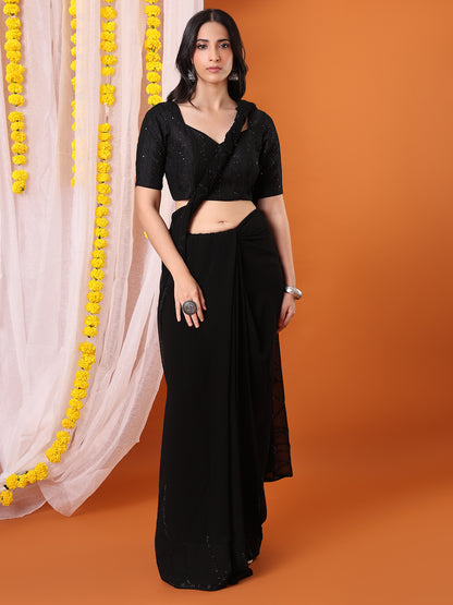 Black Georgette Embellished Sweetheart Neck Padded Saree Blouse