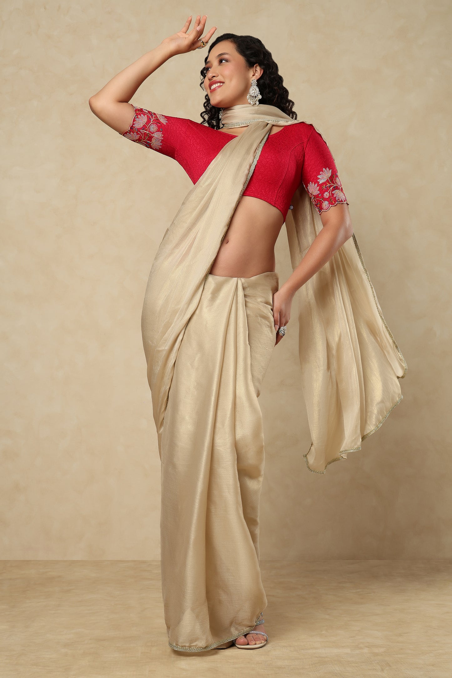 Pink Cotton Lycra Round Neck Readymade Blouse