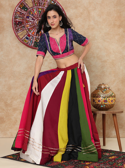 Multicolour Cotton Ikat V Neck Readymade Blouse