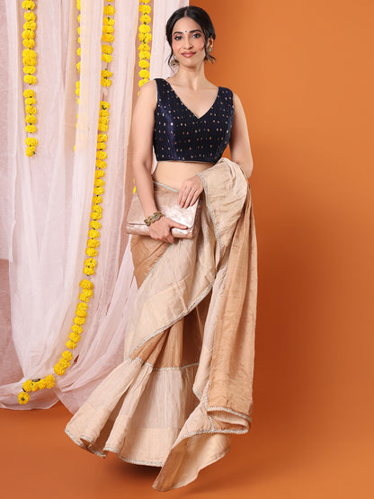 Blue Woven Design Ruched Padded Saree Blouse