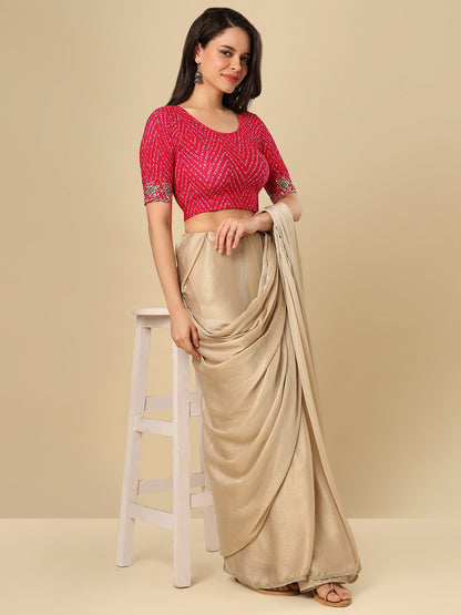 Pink Embroidered Non Padded Stretchable Garba Saree Blouse