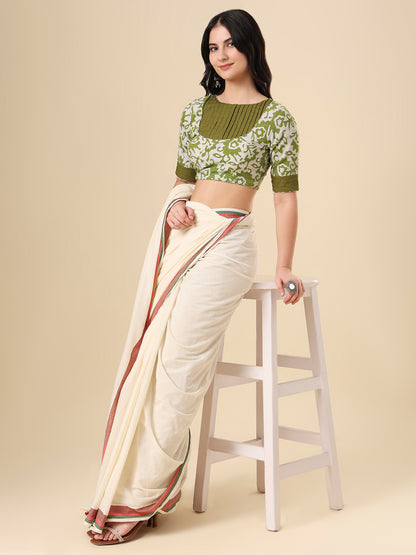 Olive Pure Cotton Batik Printed Readymade Blouse