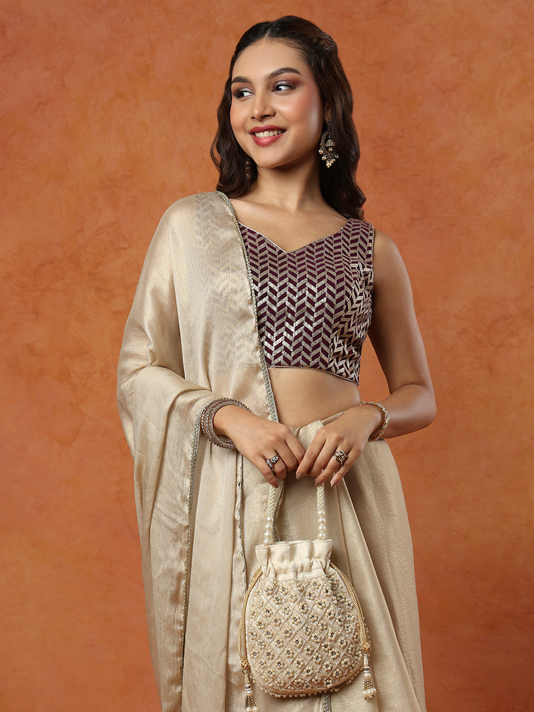 Wine Georgette Sleeveless Readymade Blouse