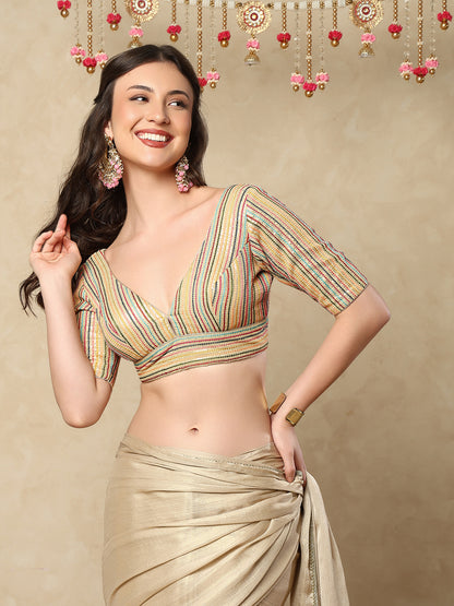 Gold Georgette V Neck Readymade Blouse