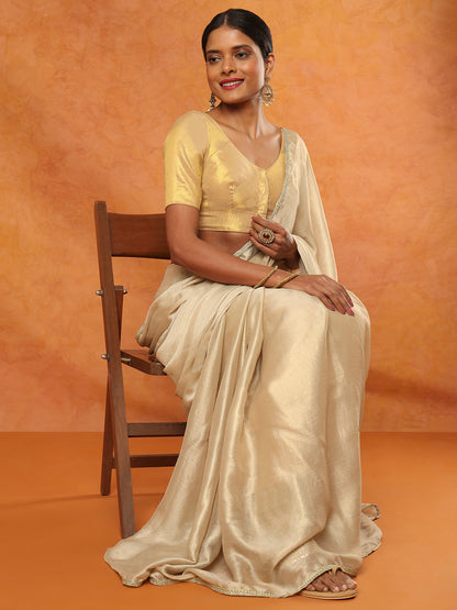 Light Gold Tissue Sweetheart Neck Readymade Blouse