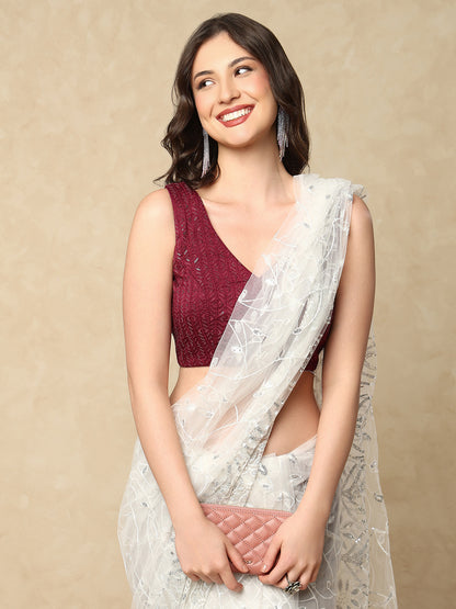 Wine Georgette Sleeveless Readymade Blouse