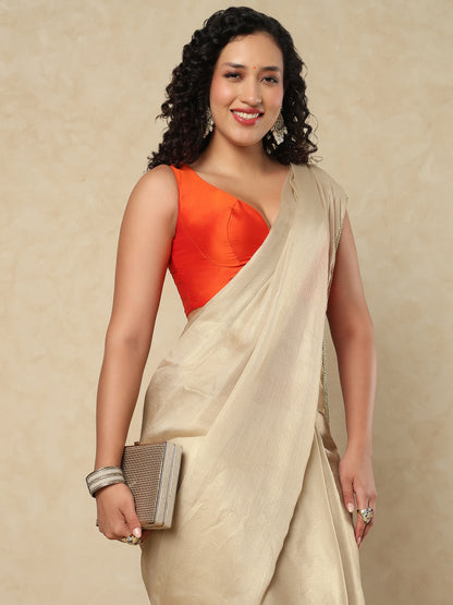 Orange Silk Sweetheart Neck Readymade Blouse