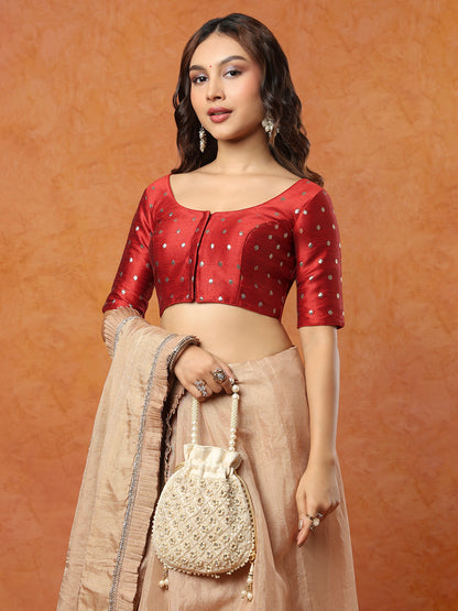 Green Brocade Round Neck Readymade Blouse (Copy)