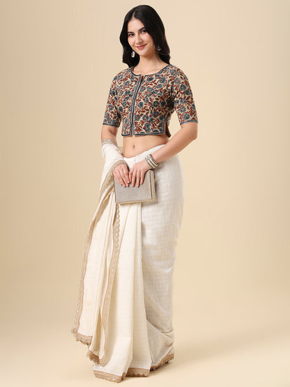 Beige Pure Cotton Ajrakh Hand Block Printed Readymade Blouse