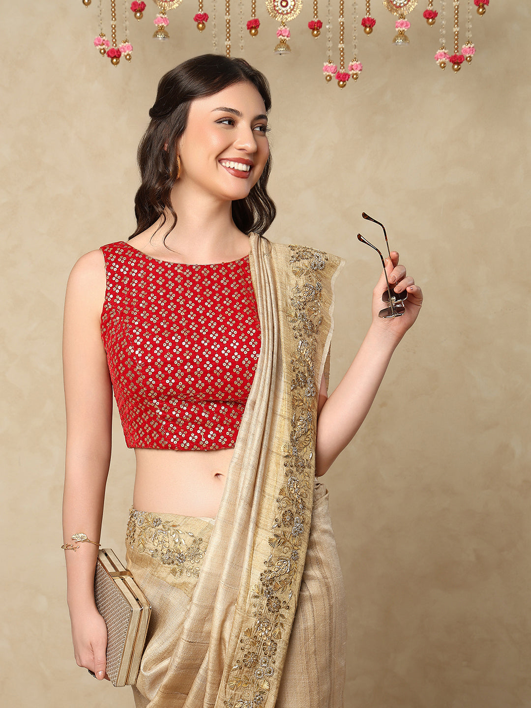 Red Velvet Sleeveless Readymade Blouse