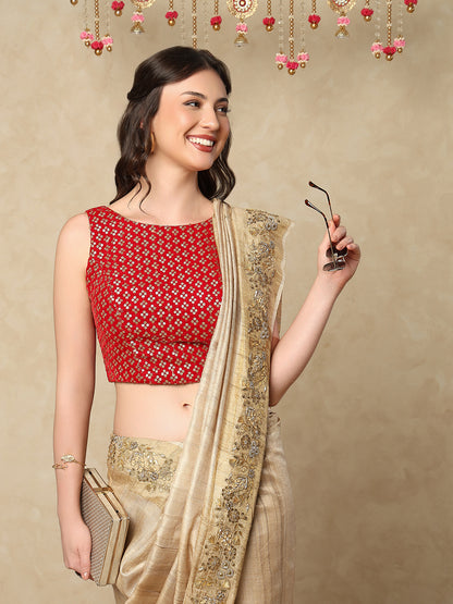 Red Velvet Sleeveless Readymade Blouse