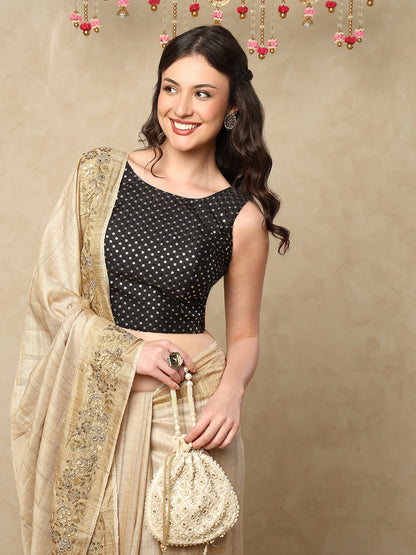 Black Silk Embroidered Sleeveless Blouse