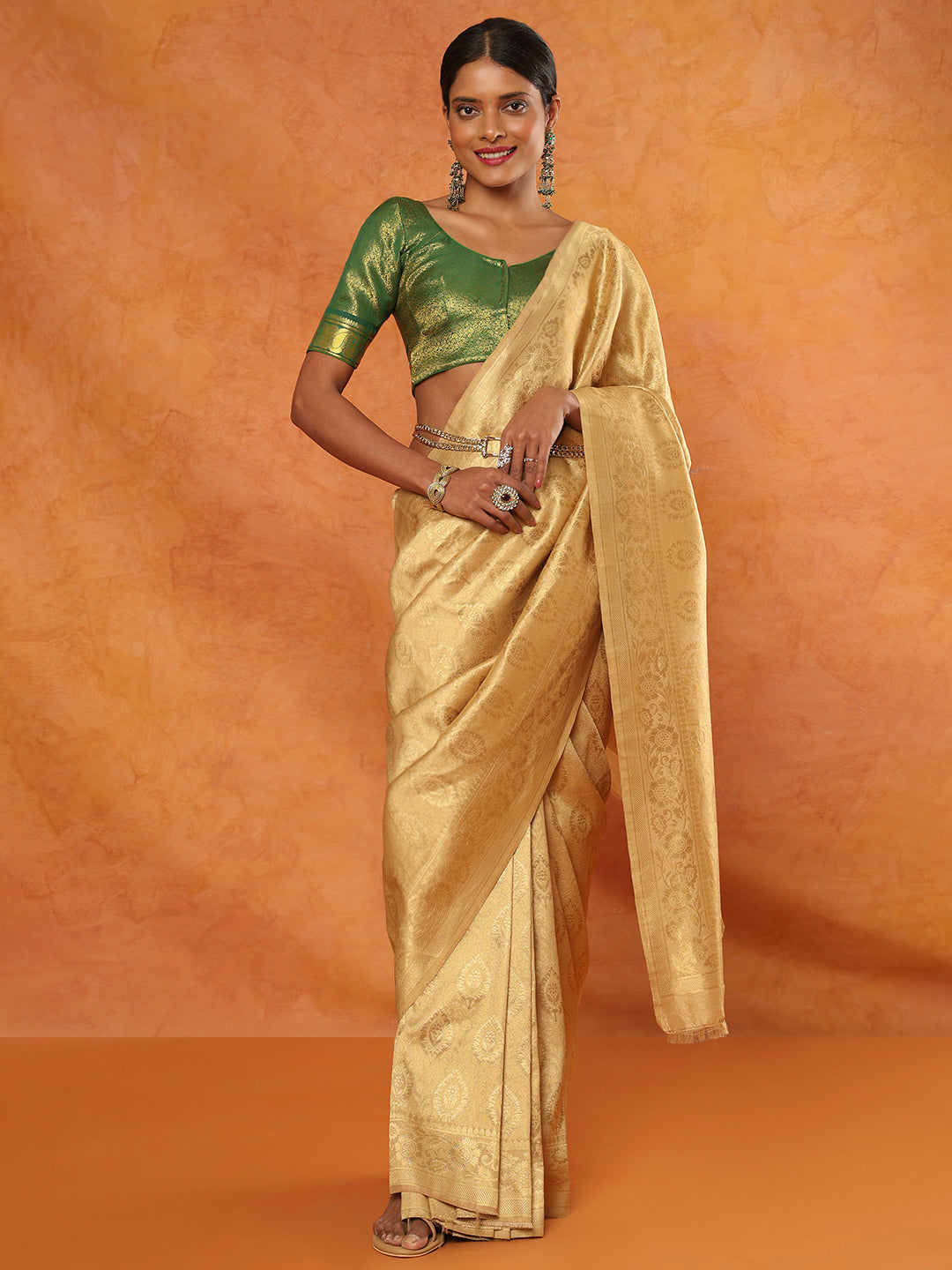 Green Brocade Sweetheart Neck Readymade Blouse