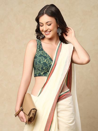 Green Cotton Sleeveless Readymade Padded blouse