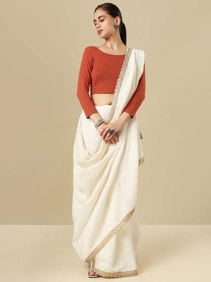 Rust Cotton Lycra Round Neck Stretchable Saree Blouse