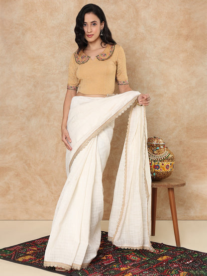Gold Embroidered Non Padded Stretchable Saree Blouse