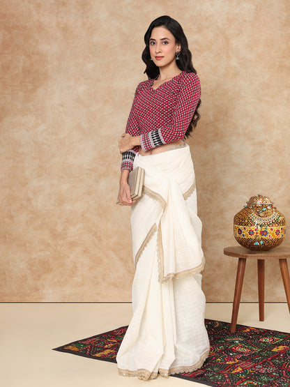 Maroon Cotton Kalamkari Stretchable Readymade Non Padded Blouse