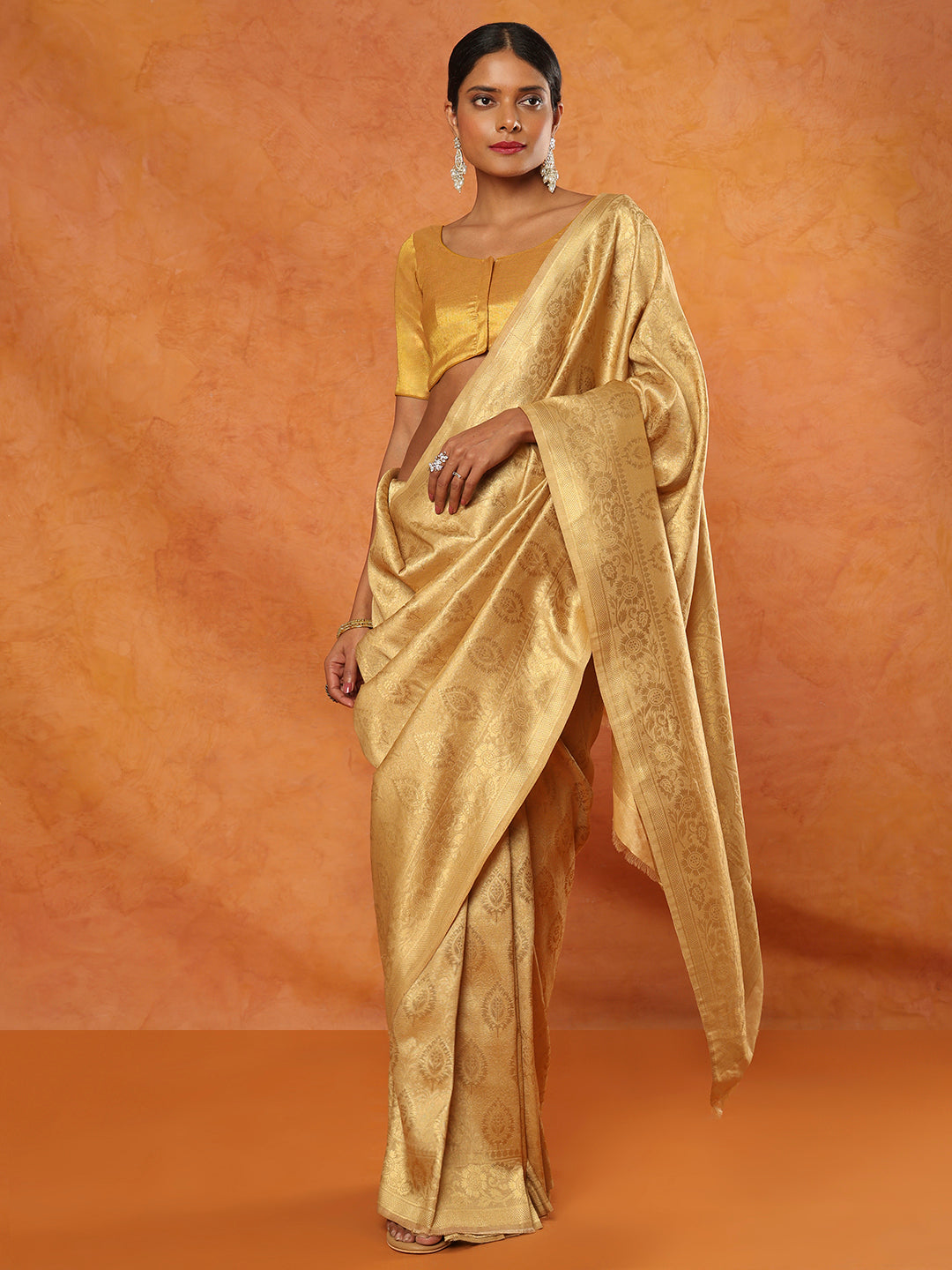 Gold Tissue Round Neck Readymade Blouse