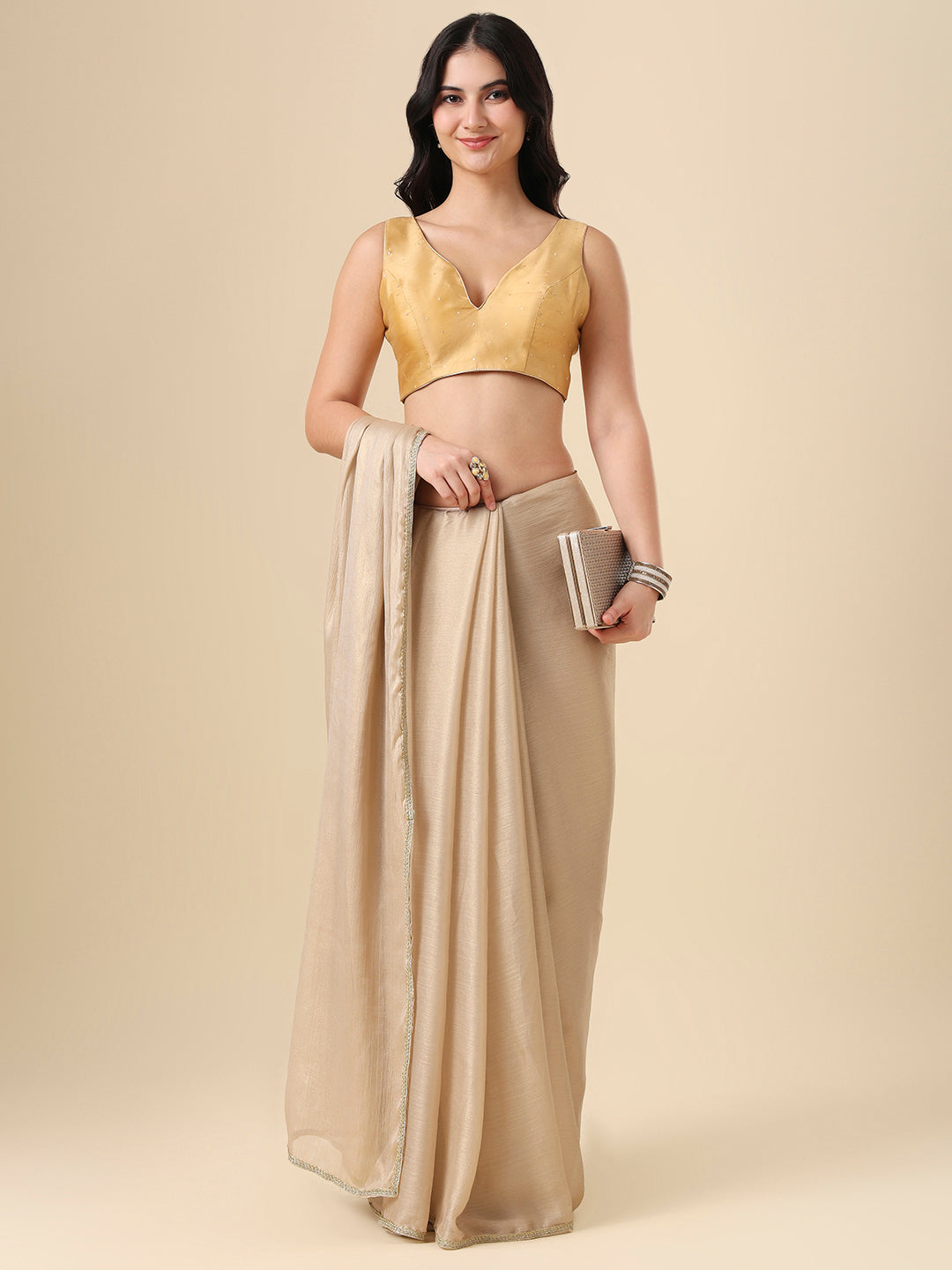 Gold Silk Sweetheart Neck Readymade Blouse