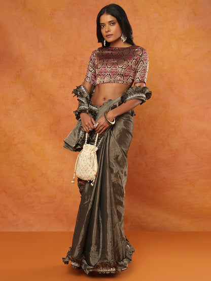 Mauve Brocade Closed Neck Readymade Blouse