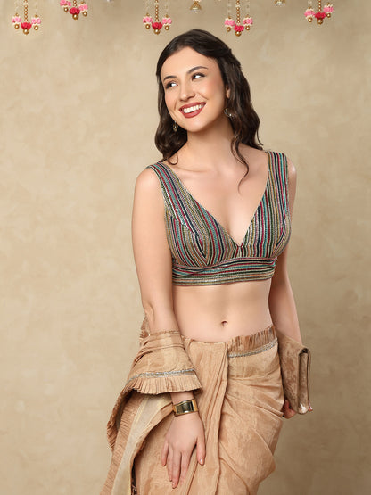 Bottle Green Georgette Sleeveless Readymade Blouse