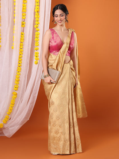 Pink Brocade Sleeveless Padded Saree Blouse